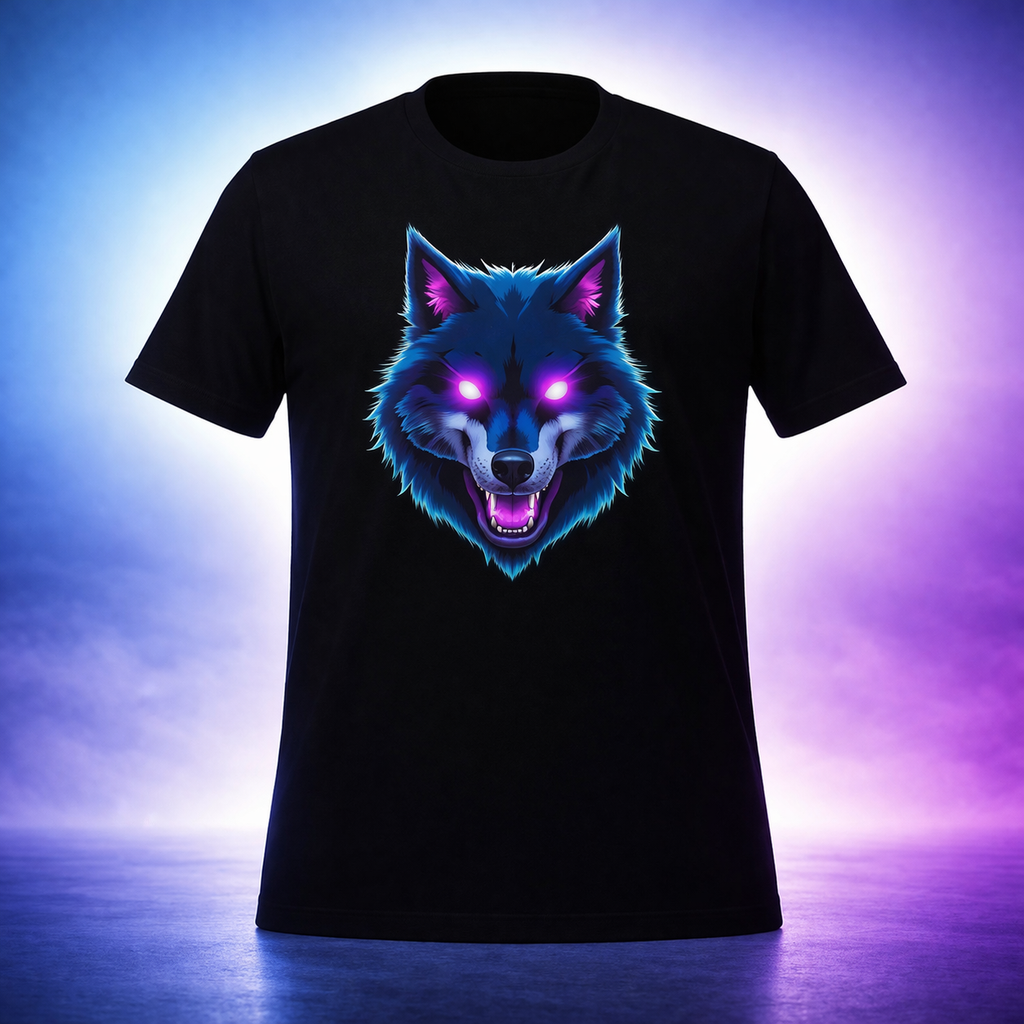 D119-Youth classic tee - "CYPERPUNK WOLF FACE" gaming mascot style