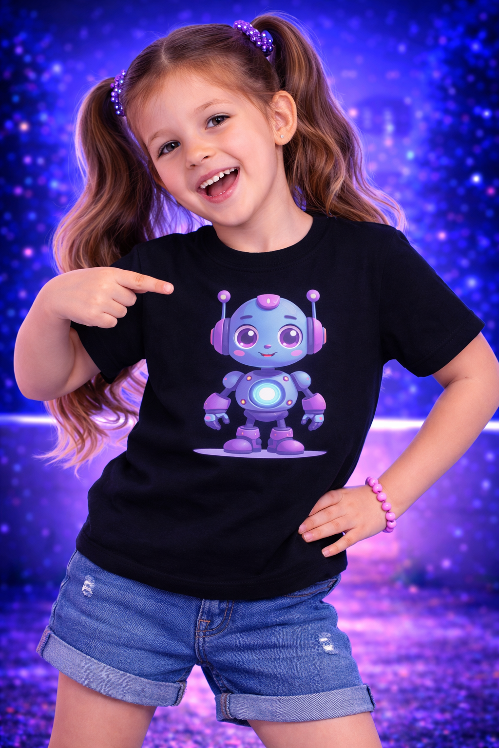 D014-Youth classic tee -  cute "ROBOT KID" character with glowing circular core