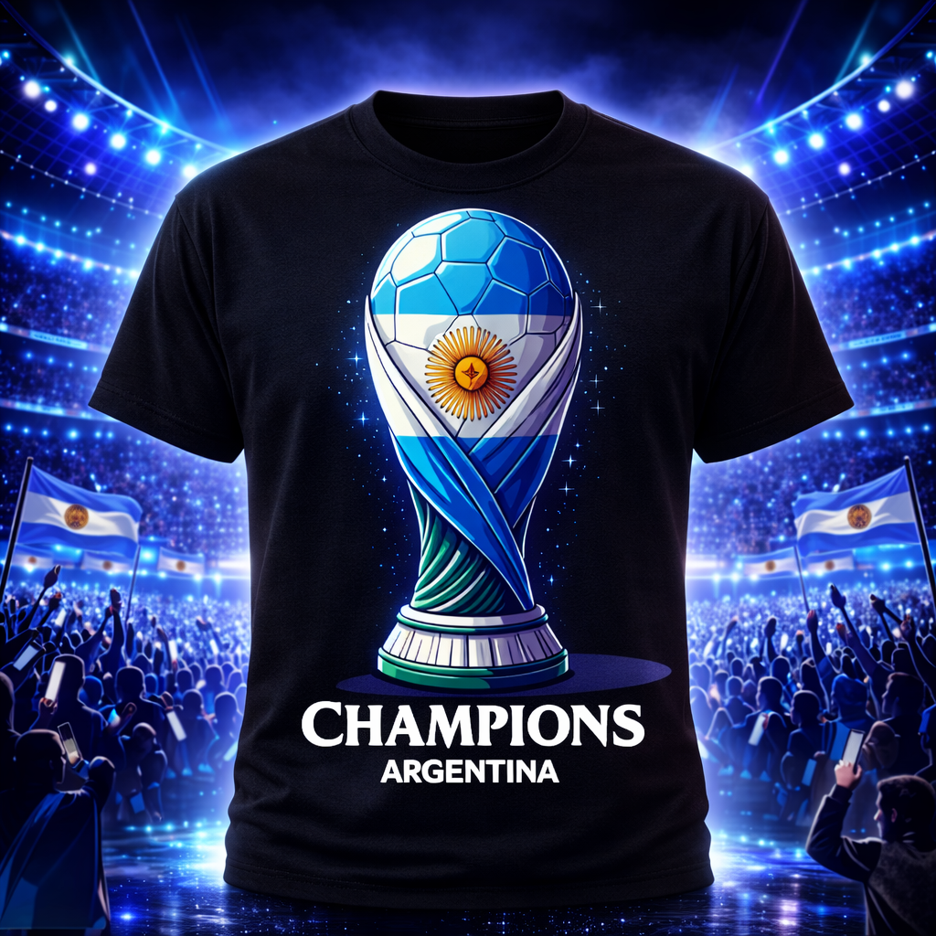 D258-Unisex t-shirt-world cup trophy wrapped with Argentina flag