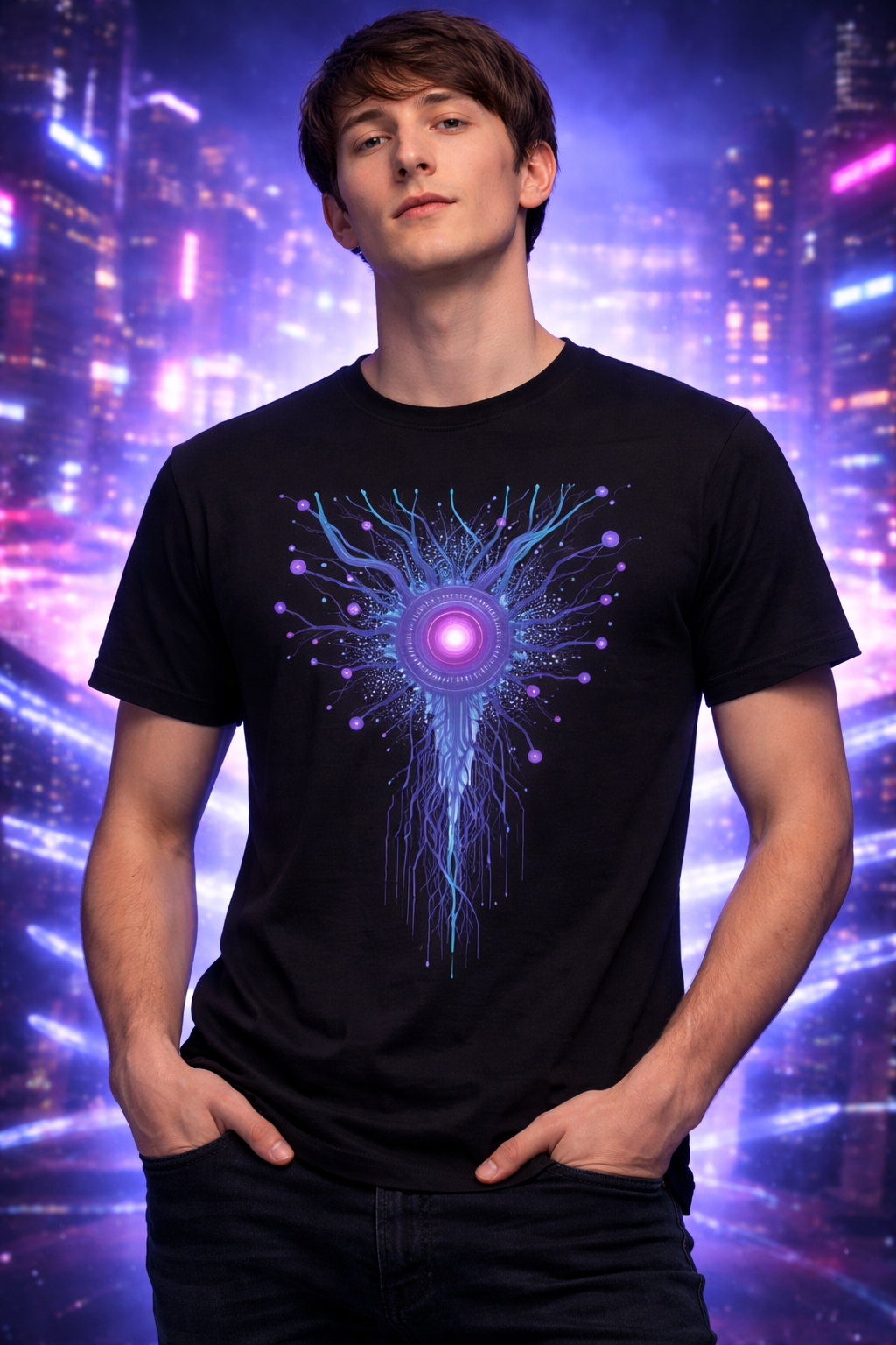Unisex t-shirt - Futuristic glow in the city