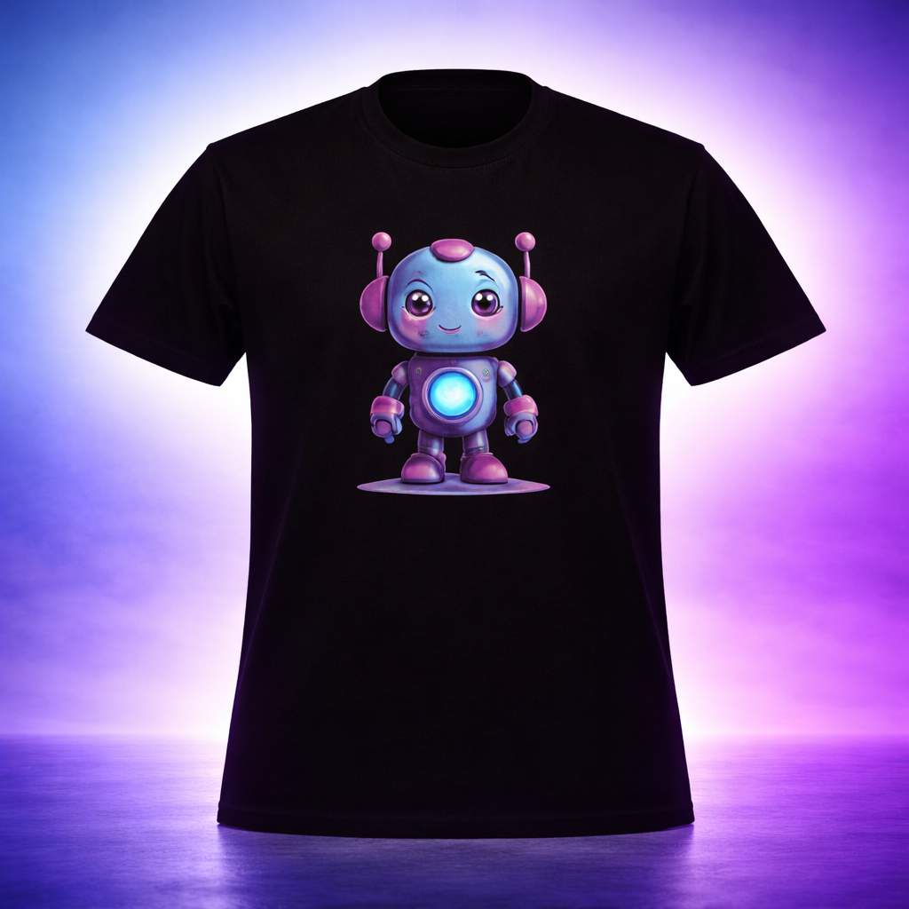 D014-Youth classic tee -  cute "ROBOT KID" character with glowing circular core