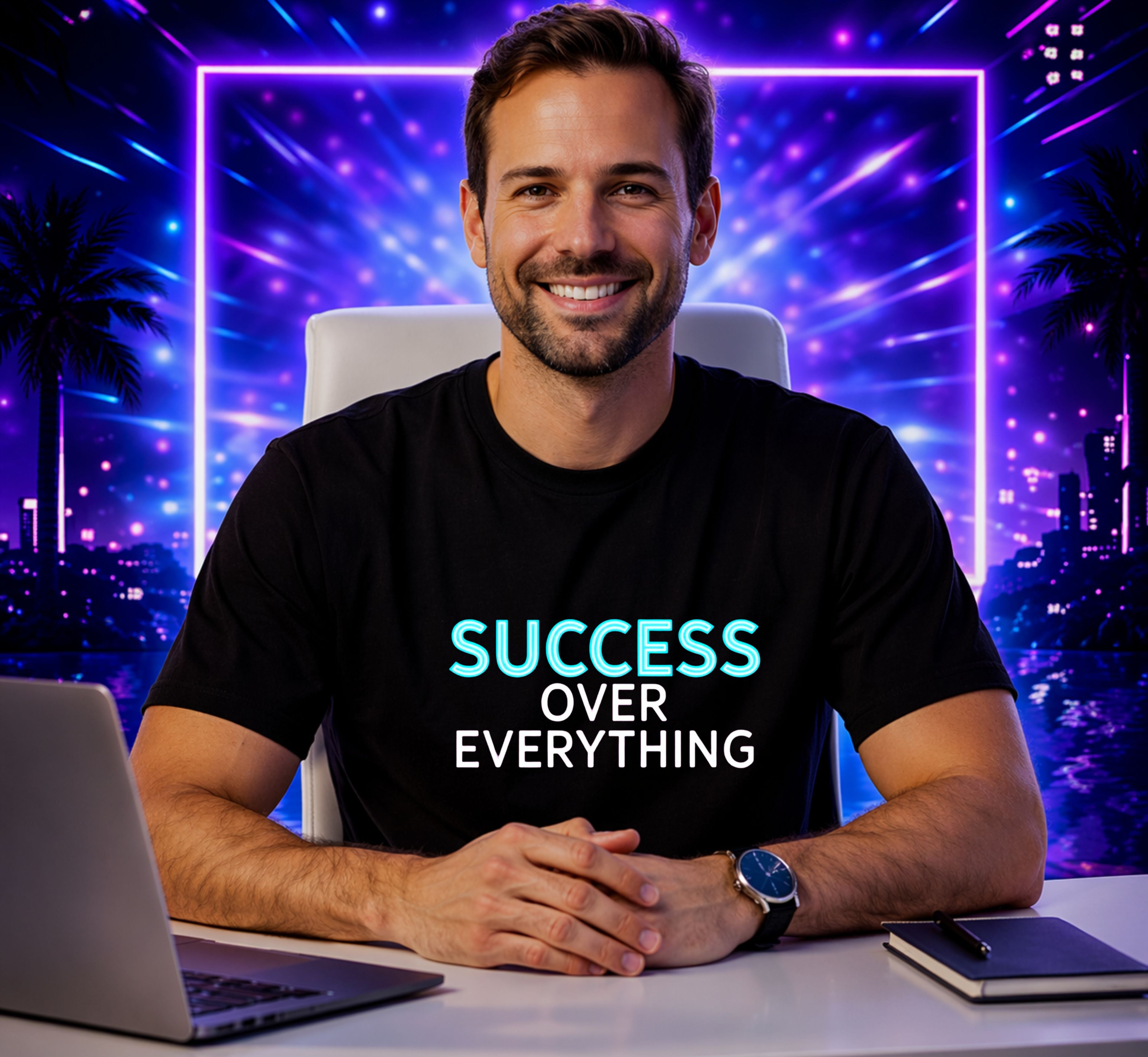 D123-Unisex t-shirt - Luxury neon design, bold large text "SUCCESS OVER EVERYTHING"