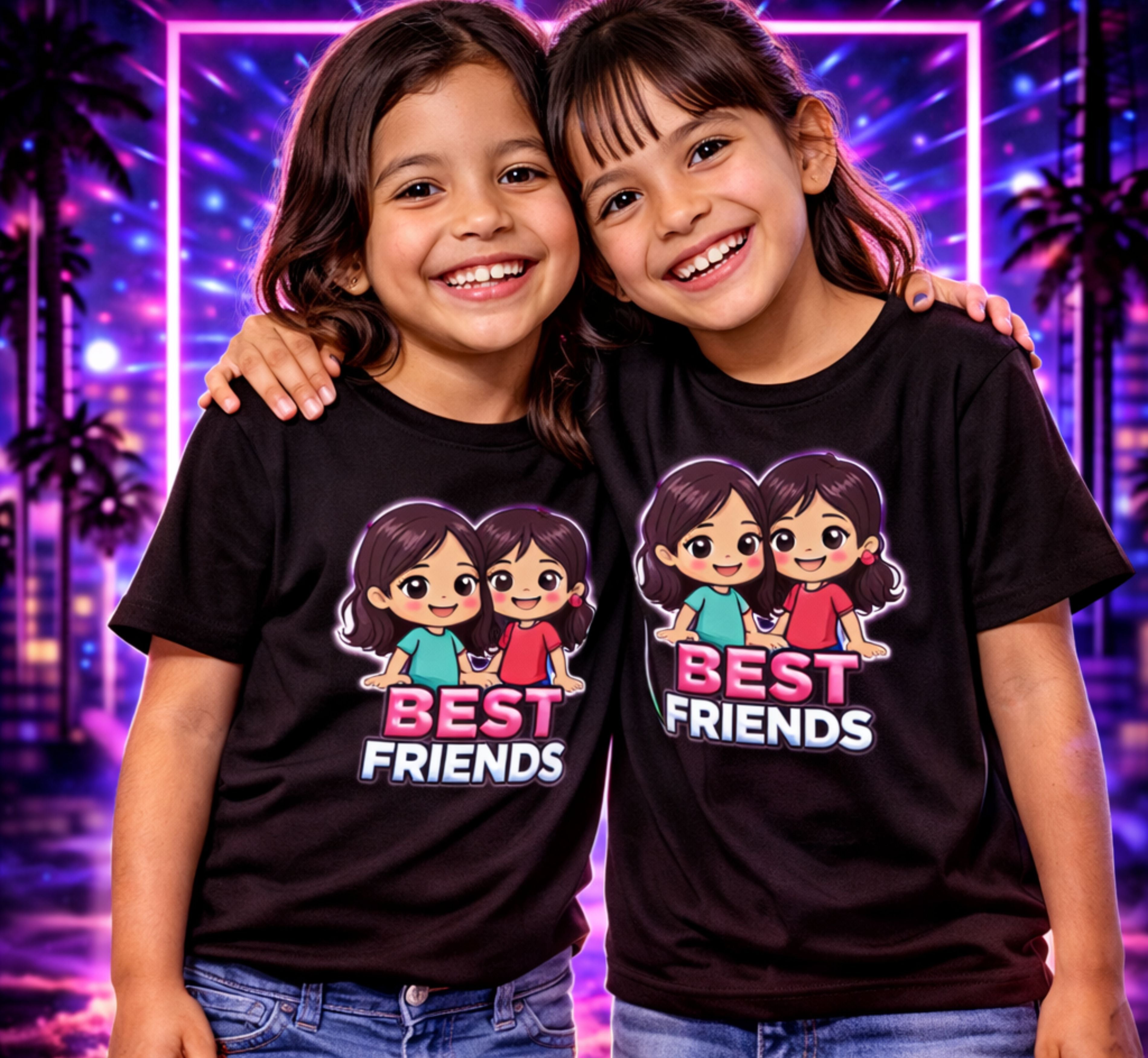 D275-Youth classic tee-two cute girls cartoon style-"BEST FRIENDS"
