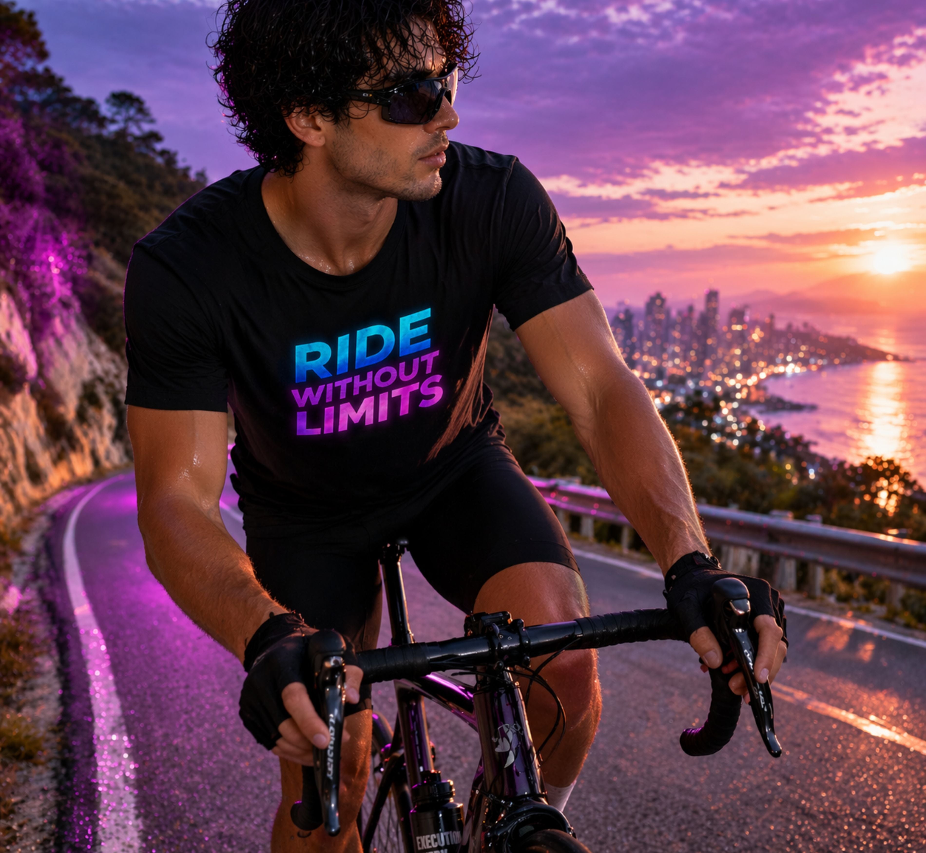 D106-Unisex t-shirt - Futuristic neon "RIDE WITHOUT LIMITS"
