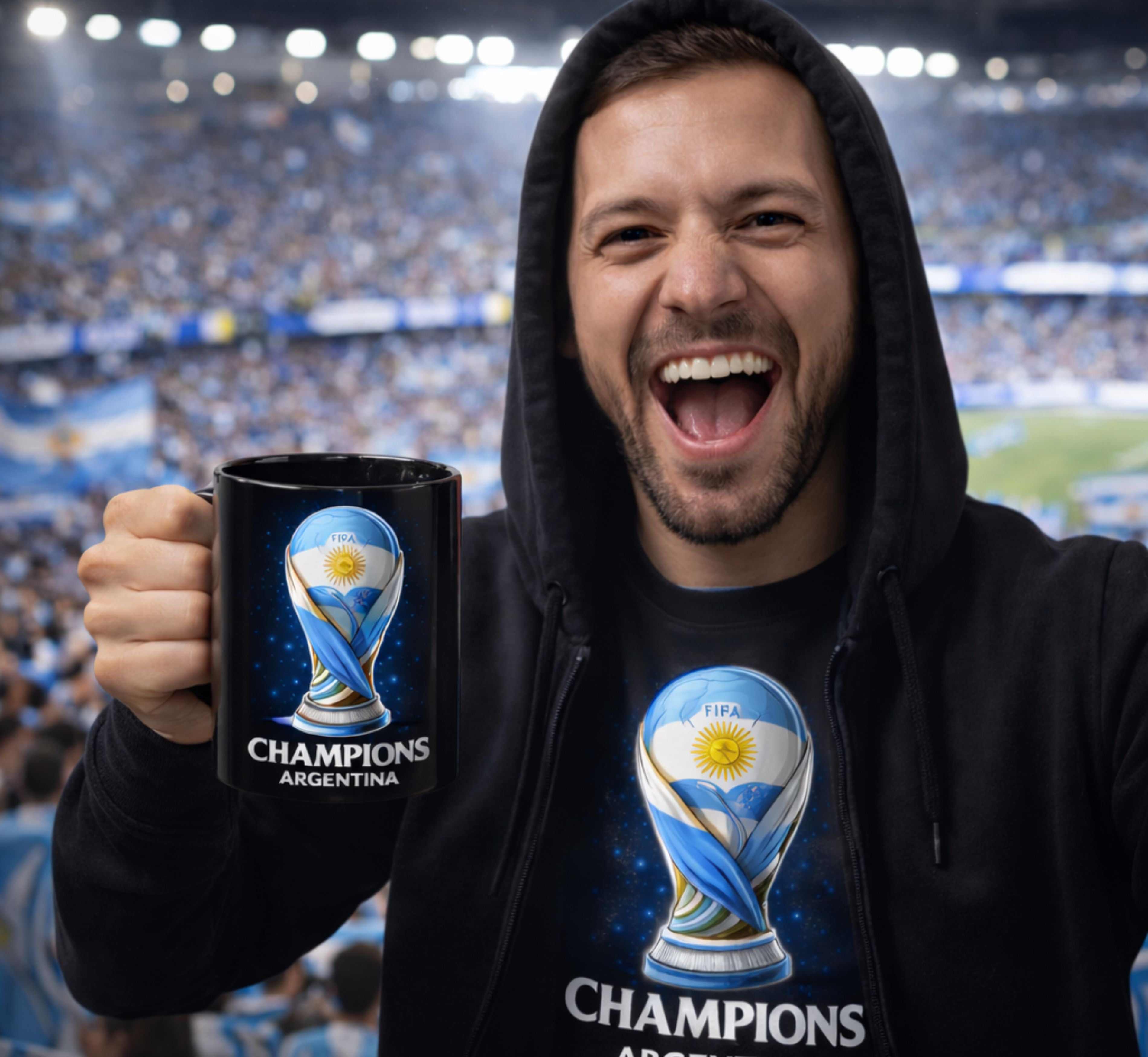 D258-Unisex t-shirt-world cup trophy wrapped with Argentina flag