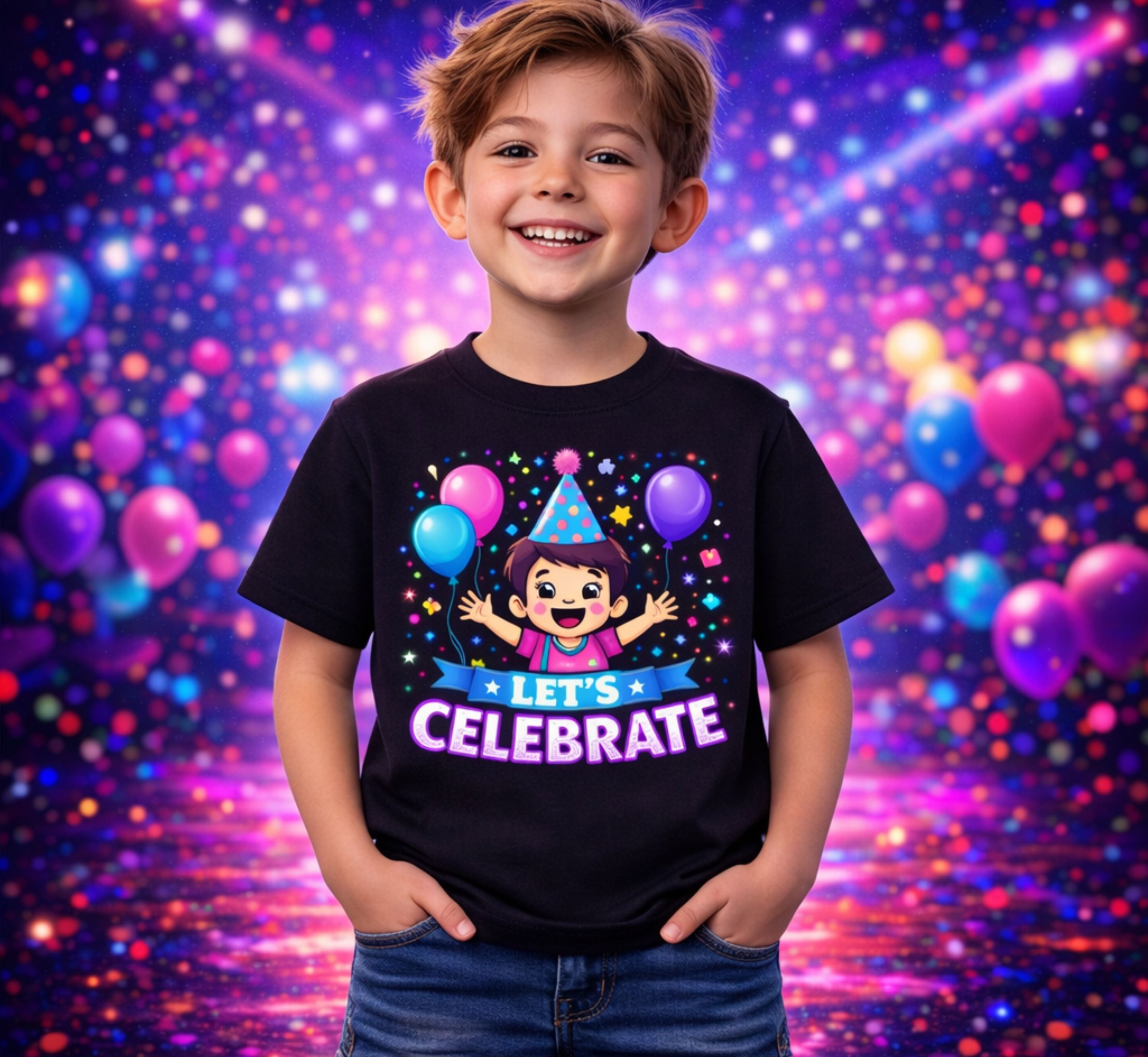 D272-Youth classic tee-cute cartoon "KID CELEBRATE"