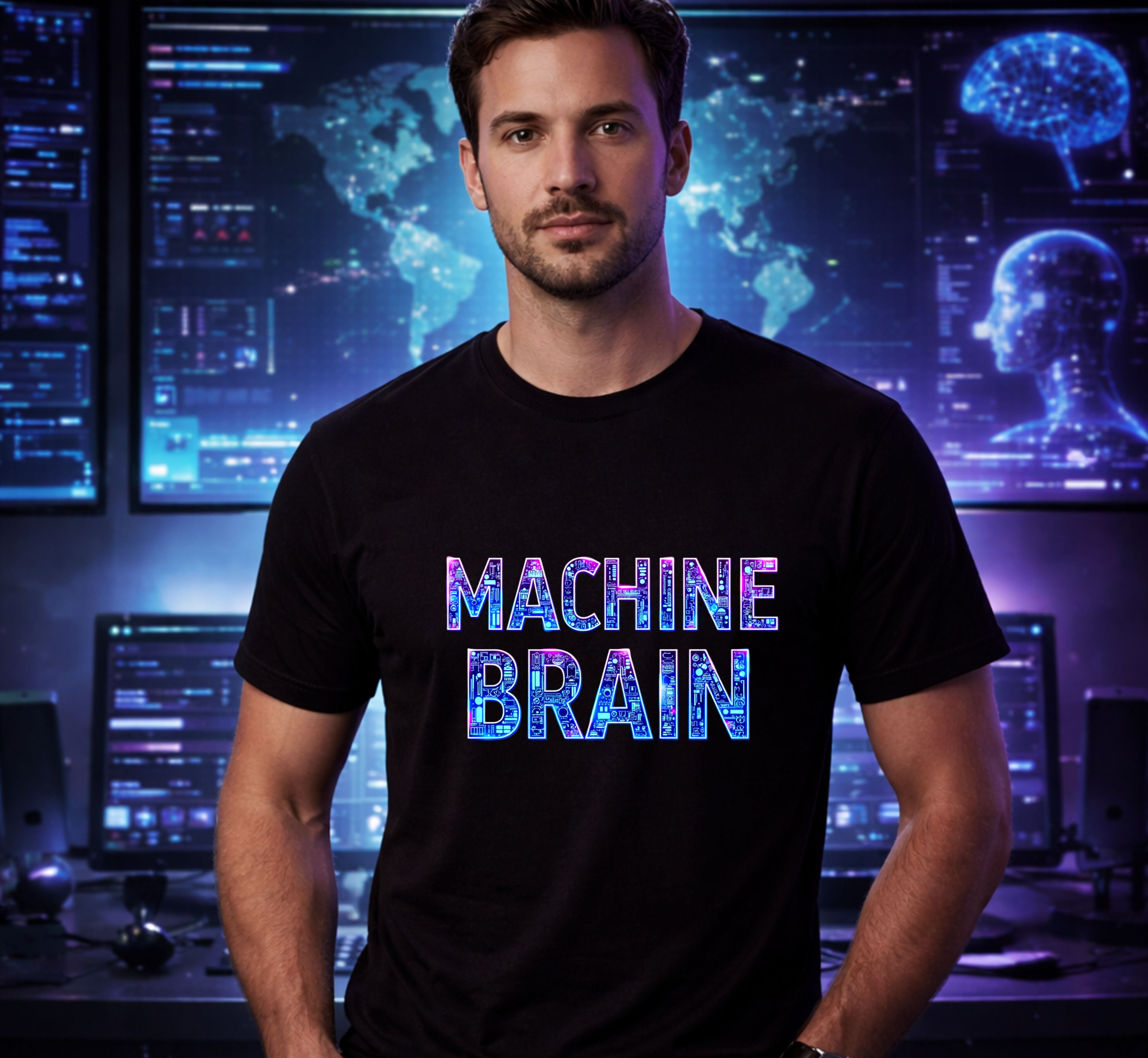 D012-Unisex t-shirt - big bold typography "MACHINE BRAIN",