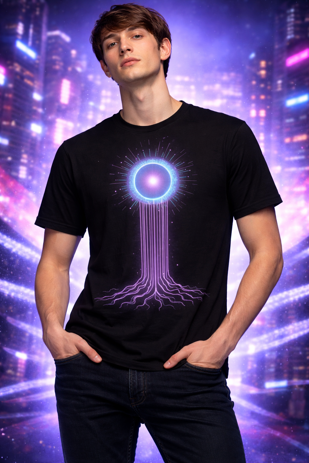Unisex t-shirt - Futuristic glow in the city at night