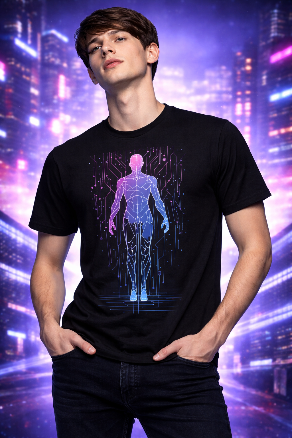 Unisex t-shirt - Futuristic glow in the city - Upgrade Mode