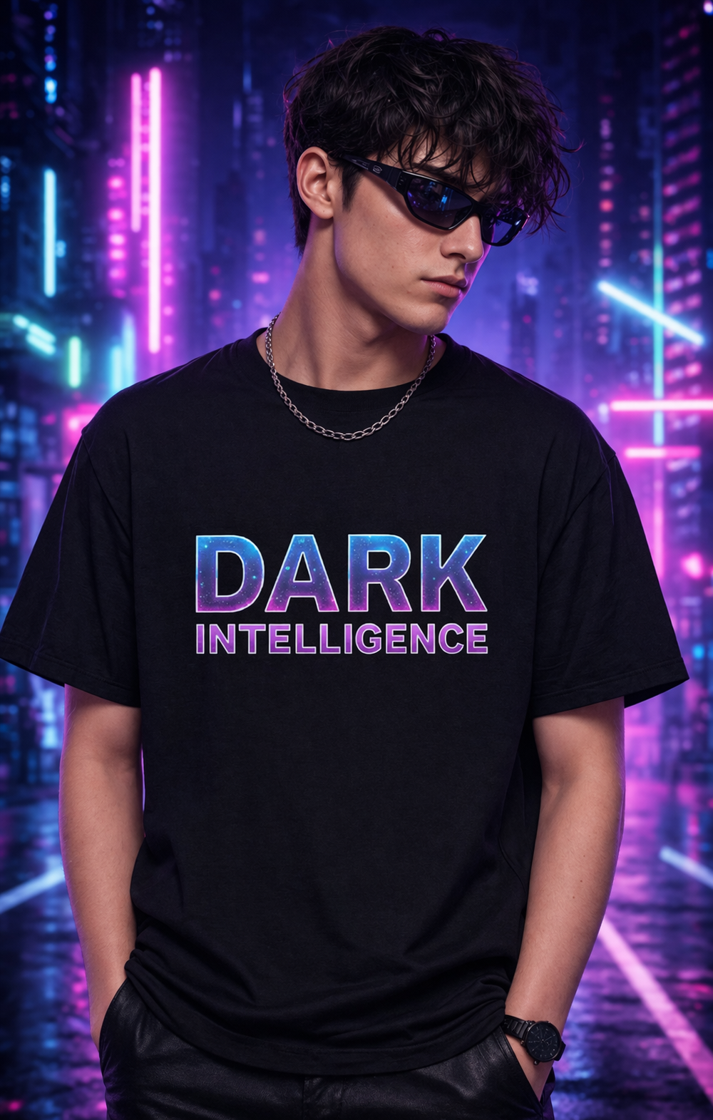 Unisex t-shirt - bold futuristic typography "DARK INTELLIGENCE",