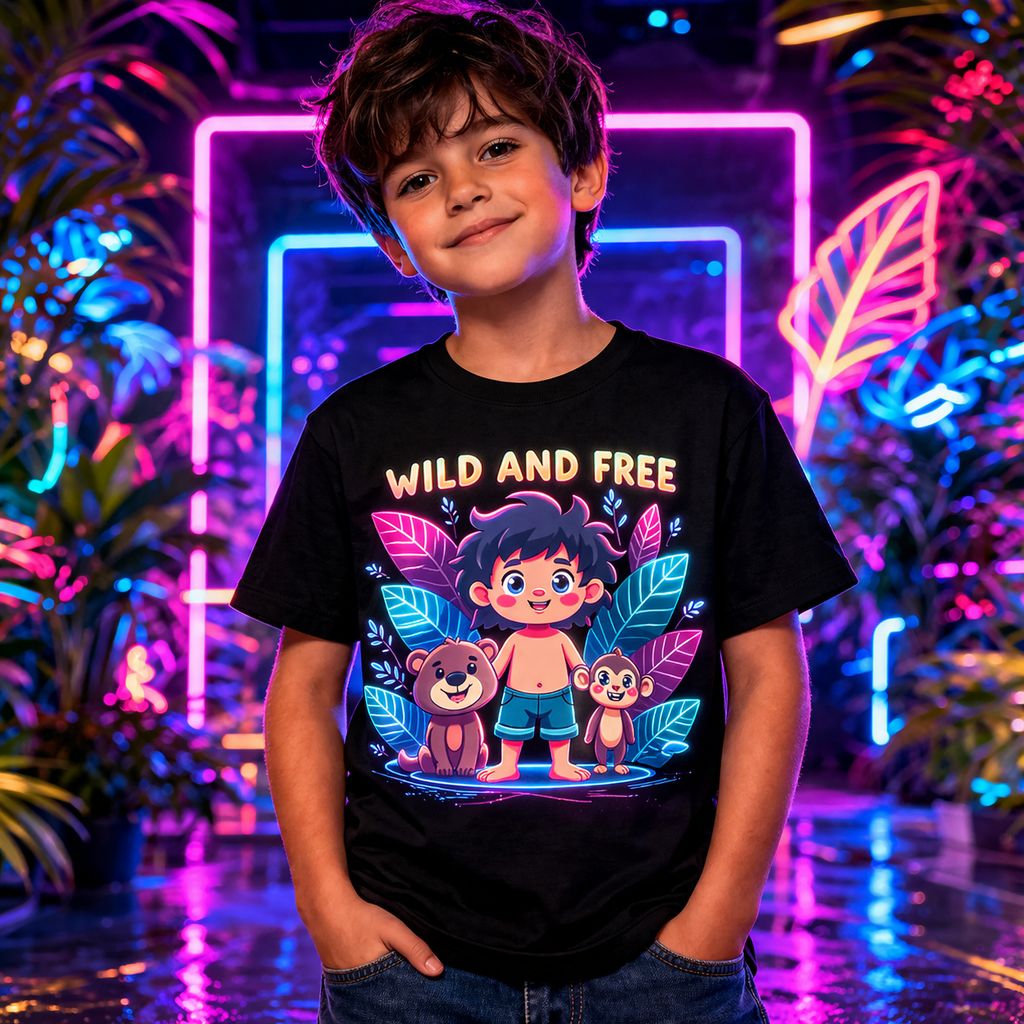 D284-Youth classic tee-cute wild jungle kid "WILD AND FREE"