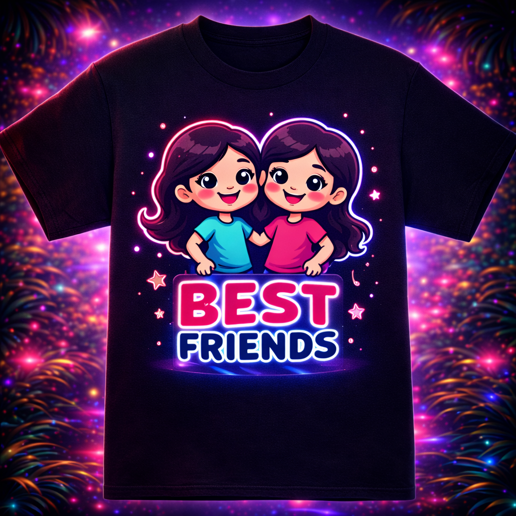 D275-Youth classic tee-two cute girls cartoon style-"BEST FRIENDS"