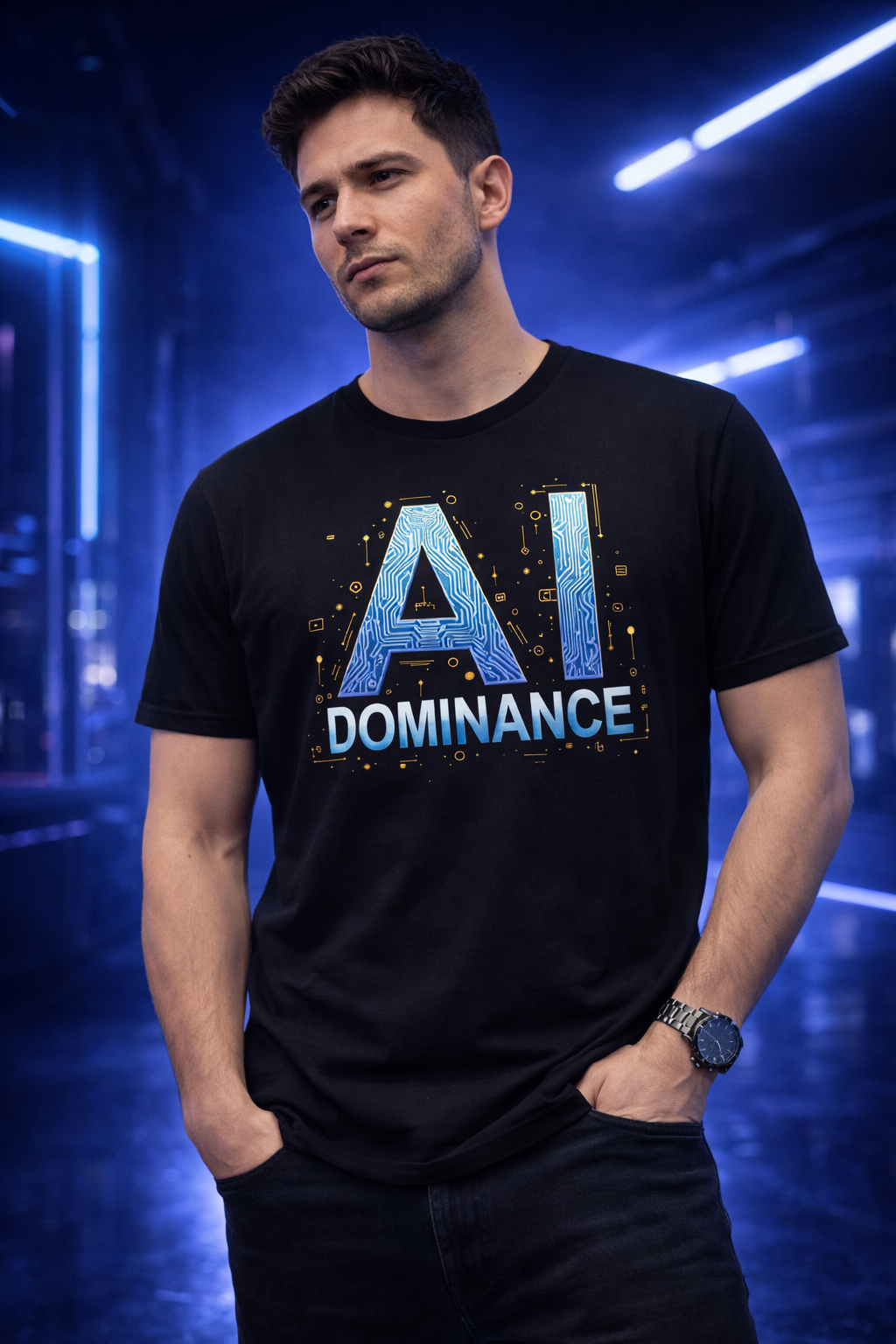 Unisex t-shirt - bold futuristic typography "AI DOMINANCE"