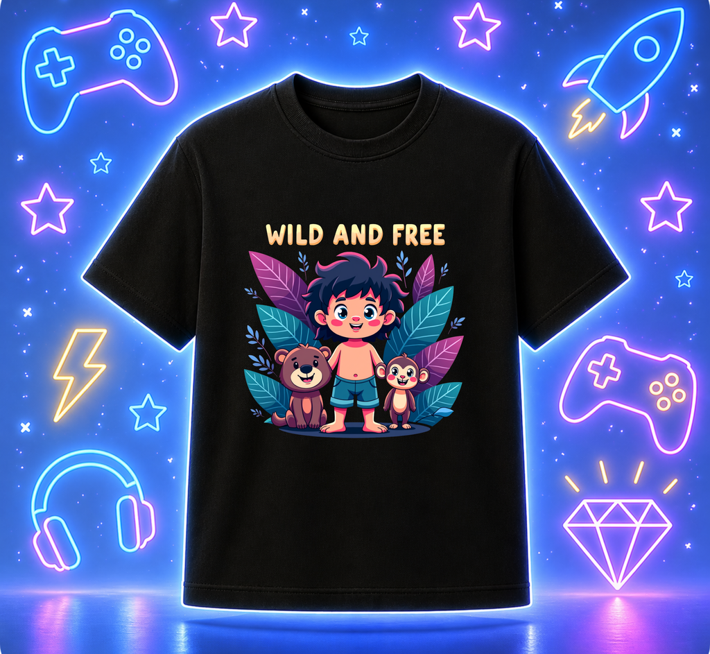 D284-Youth classic tee-cute wild jungle kid "WILD AND FREE"