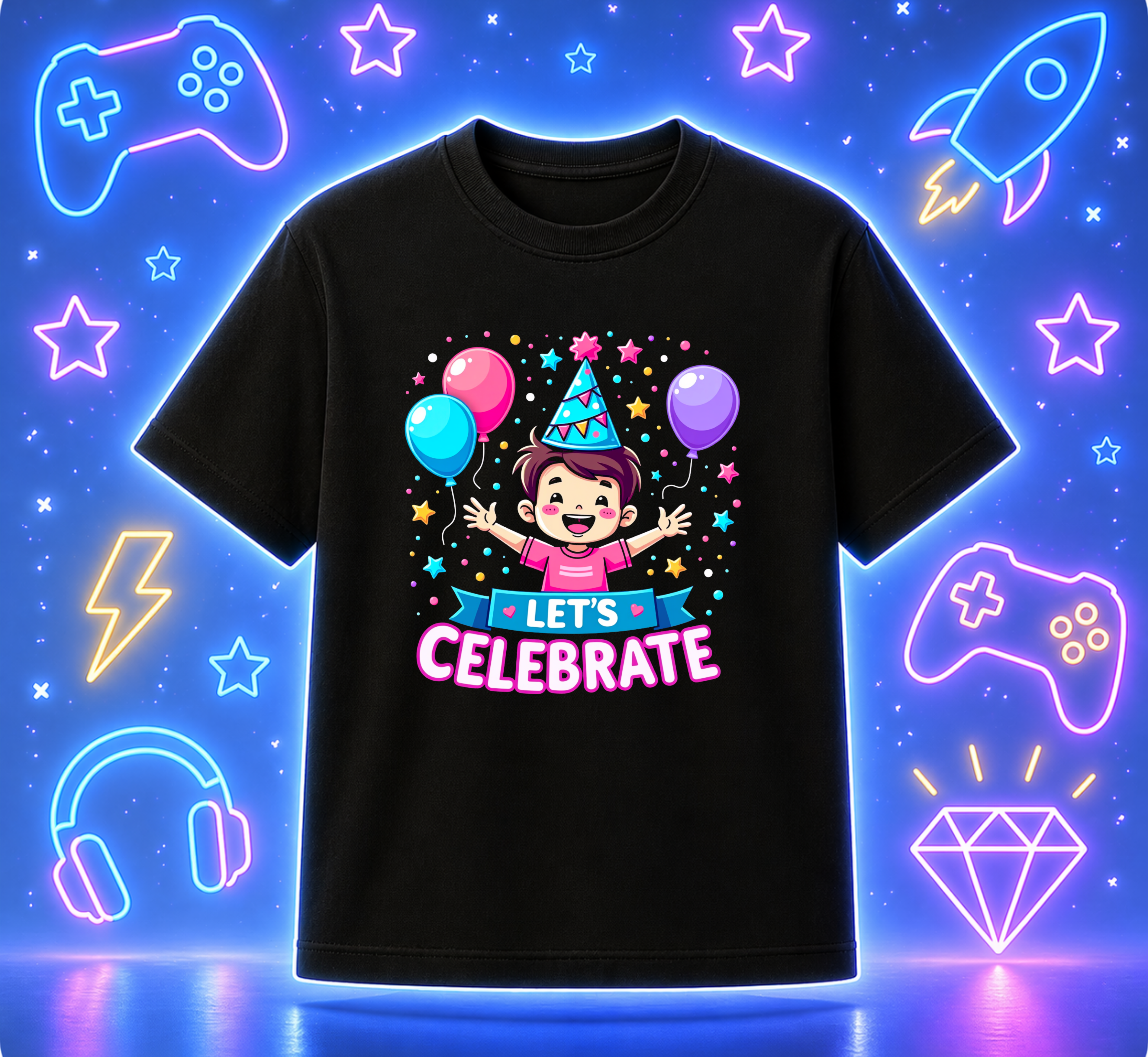 D272-Youth classic tee-cute cartoon "KID CELEBRATE"