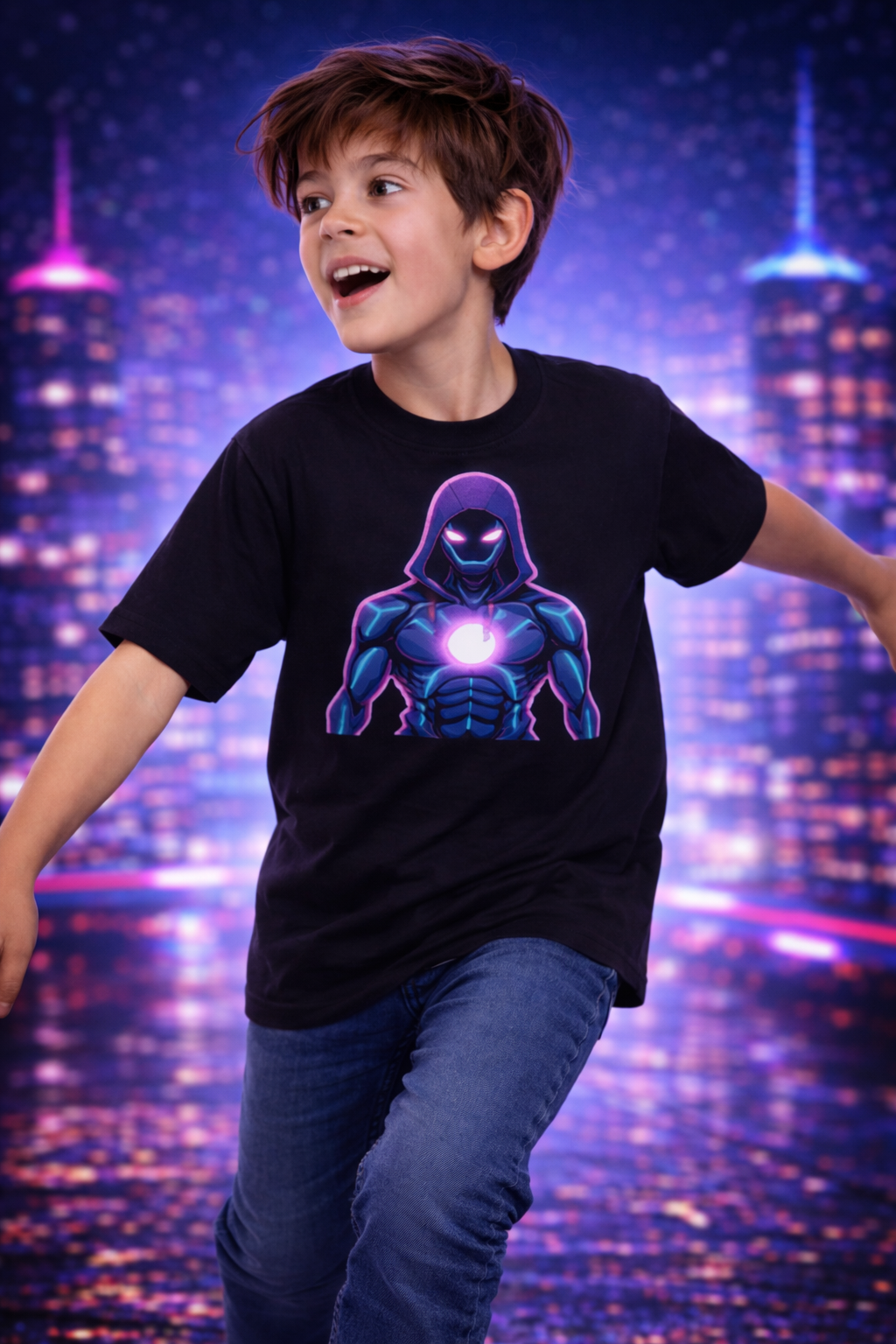 futuristic gamer character activating energy core - Boy T-Shirt