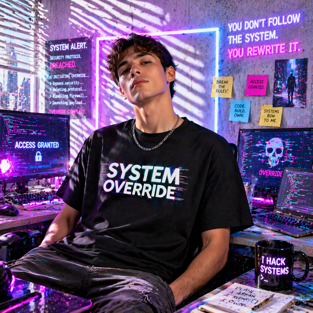 D223-Unisex T-Shirt – "SYSTEM OVERRIDE"  Design