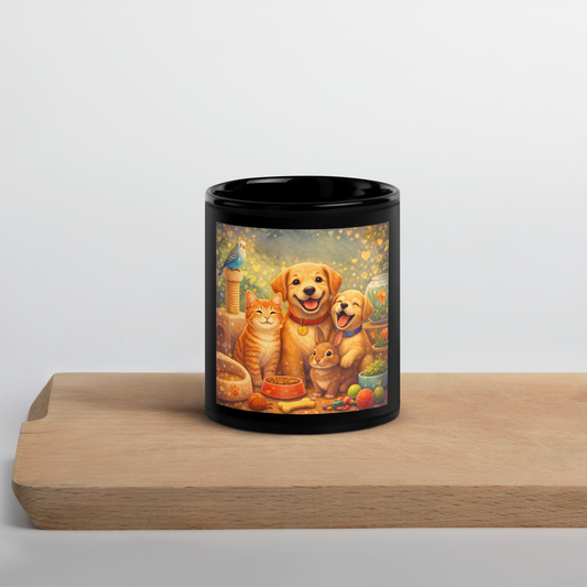 Black Glossy Lovely Animals Kids Mug