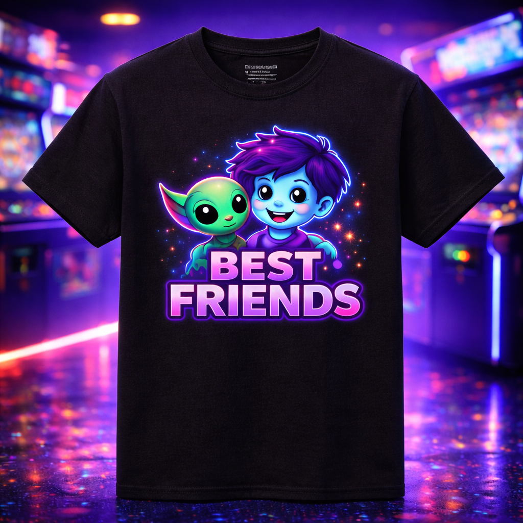 D268-Youth classic tee-cute kid with small friendly alien "BEST FRIENDS"