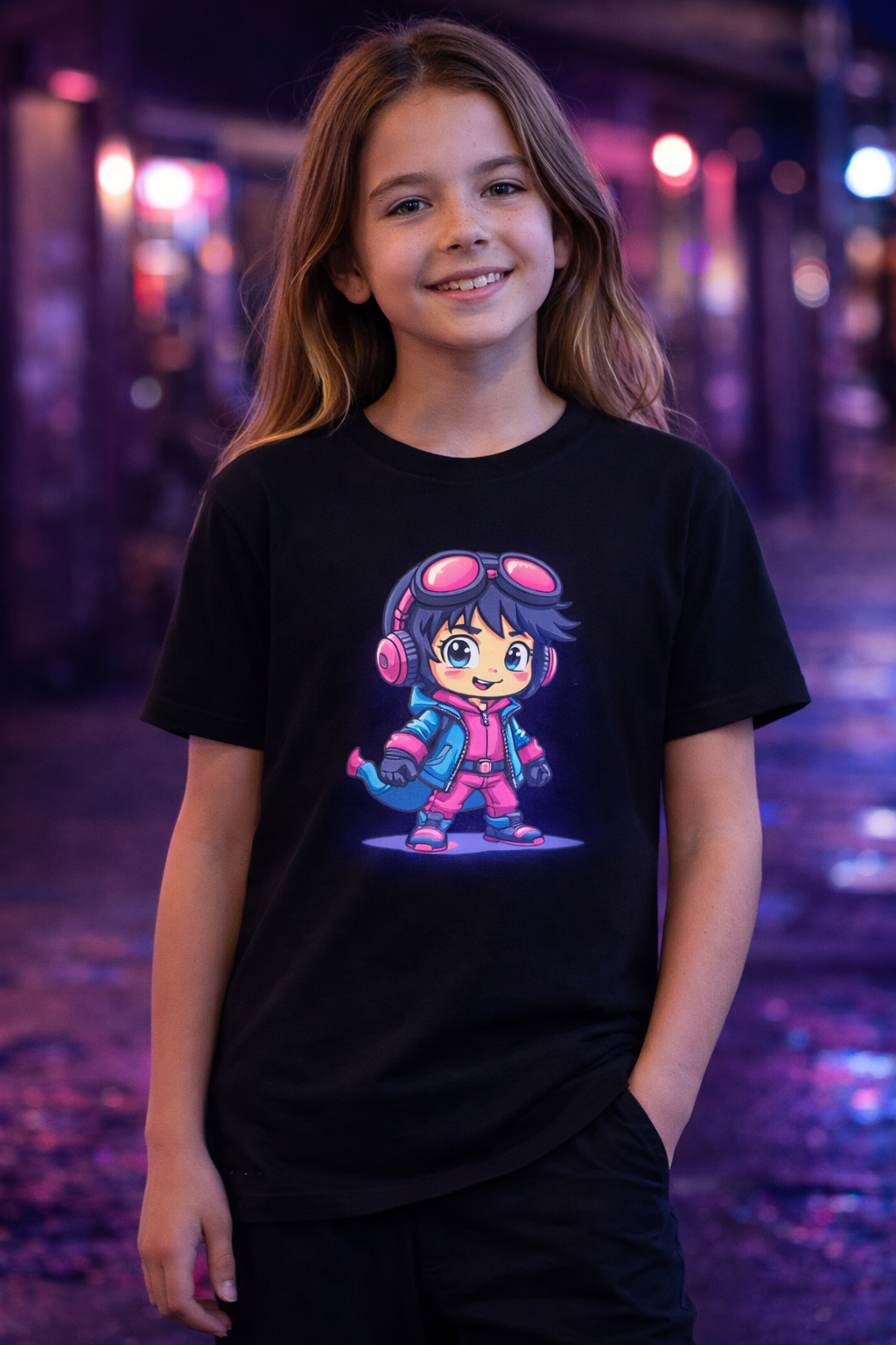 D029-Youth classic tee - Stylized kid cyber hero