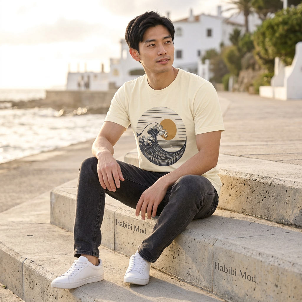 The wave and the striped sun - t-shirt
