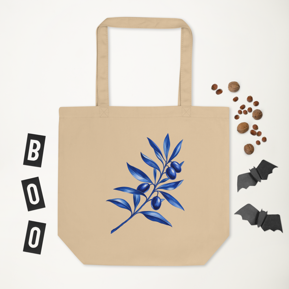Cobalt Olive Branch – Organic Cotton Tote Bag