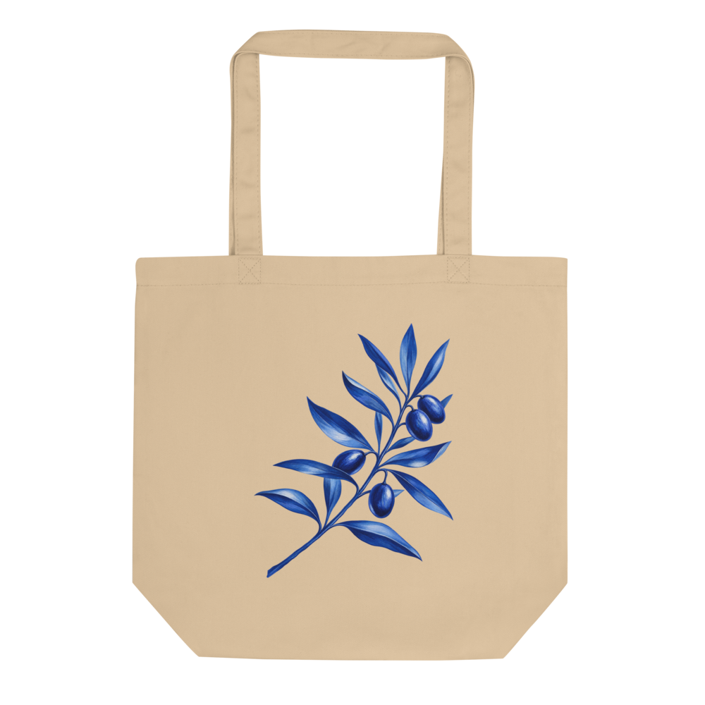 Cobalt Olive Branch – Organic Cotton Tote Bag
