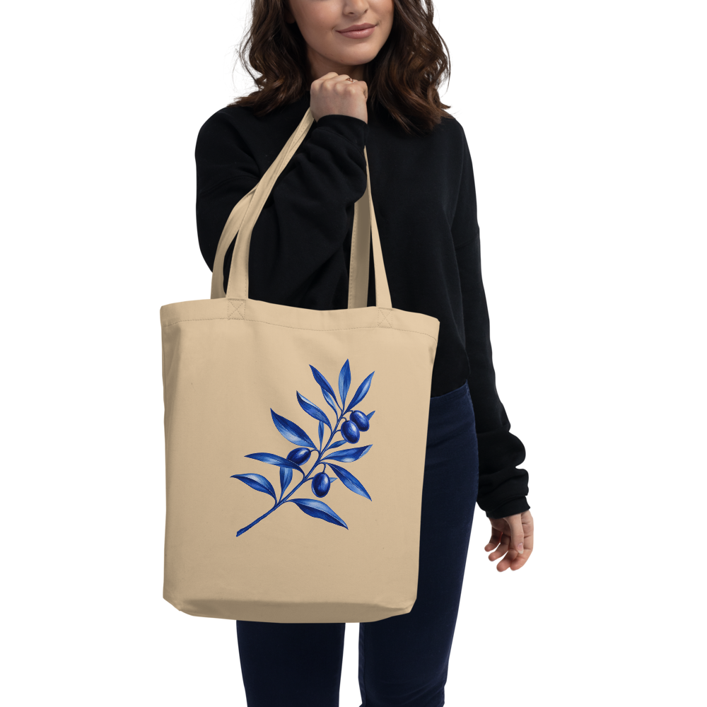 Cobalt Olive Branch – Organic Cotton Tote Bag