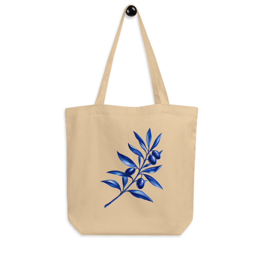 Cobalt Olive Branch – Organic Cotton Tote Bag