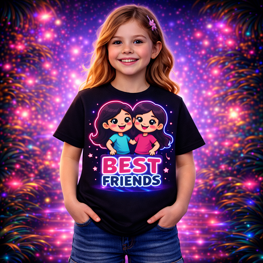 D275-Youth classic tee-two cute girls cartoon style-"BEST FRIENDS"