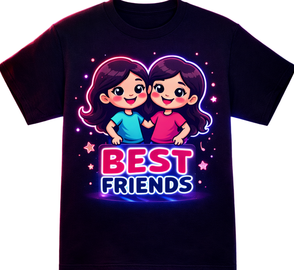D275-Youth classic tee-two cute girls cartoon style-"BEST FRIENDS"