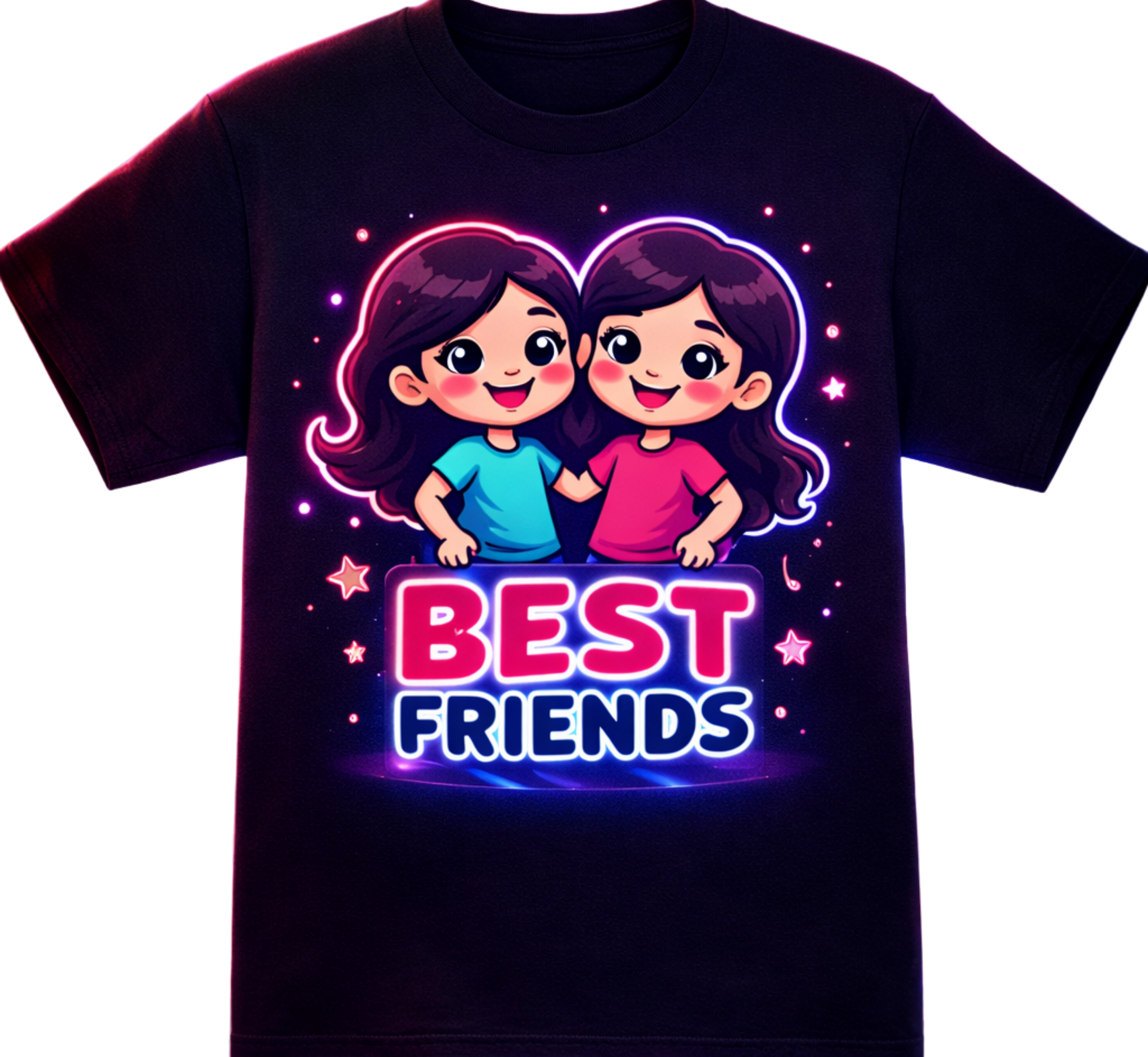 D275-Youth classic tee-two cute girls cartoon style-"BEST FRIENDS"